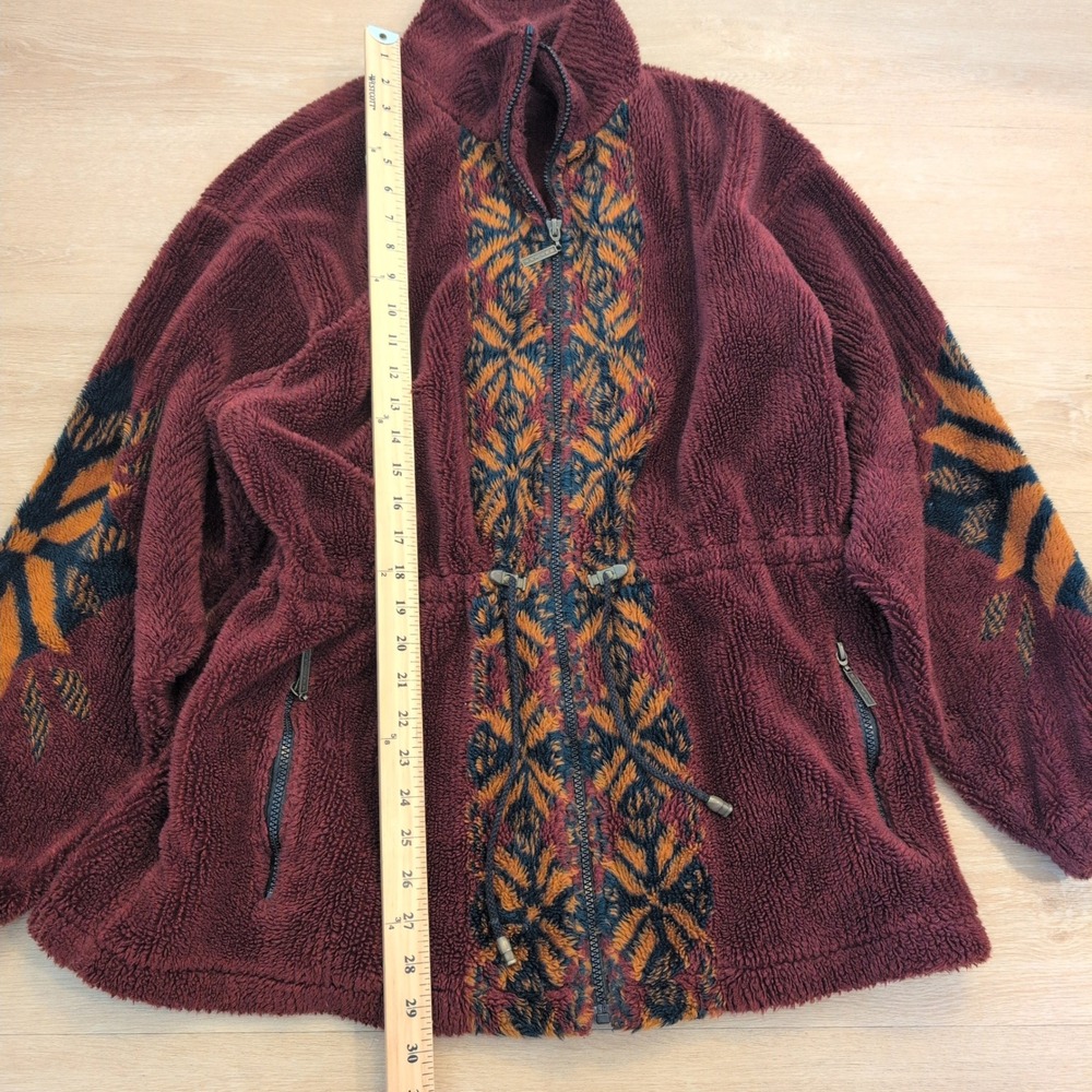 VTG Duffel Outdoor Fleece Women Jacket Southwestern Aztec Pattern Full Zip - Picture 3 of 6